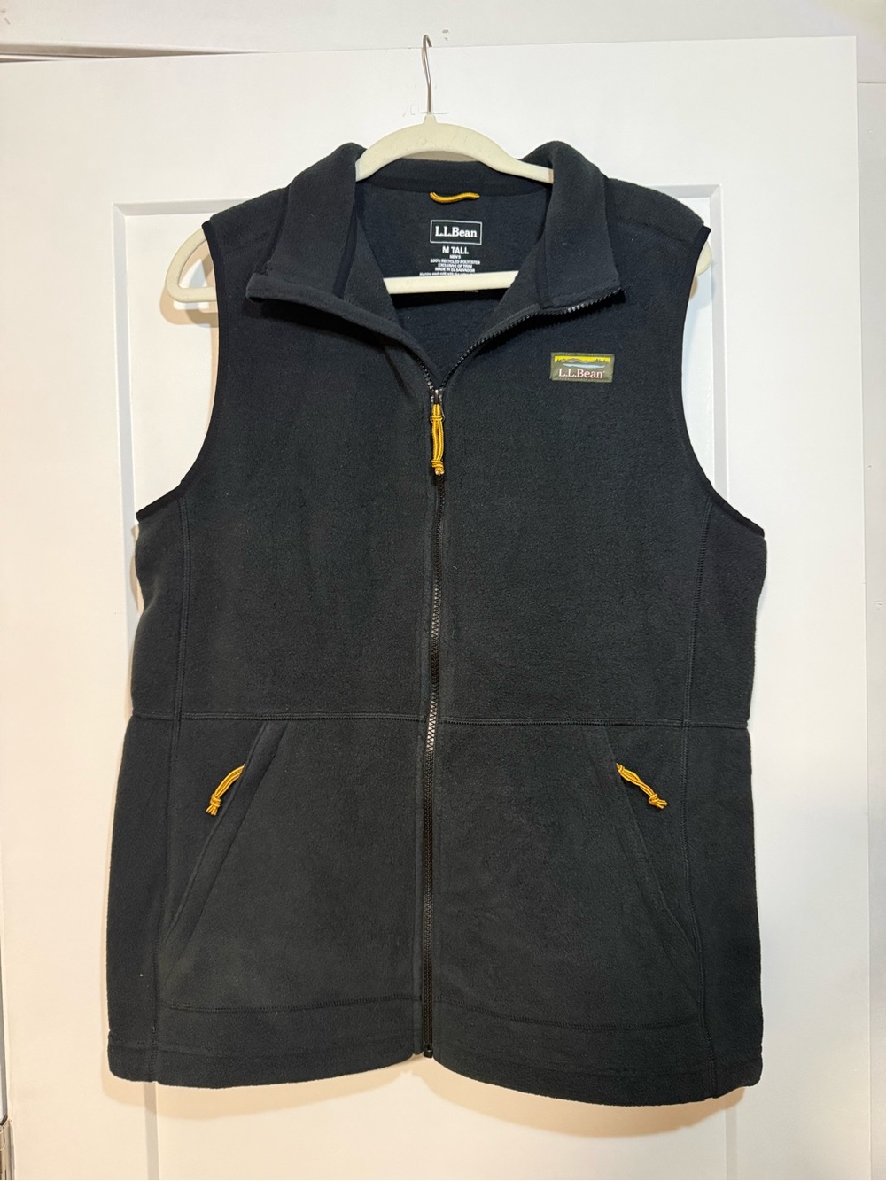 L.L. Bean Black Fleece Vest with Yellow Accents